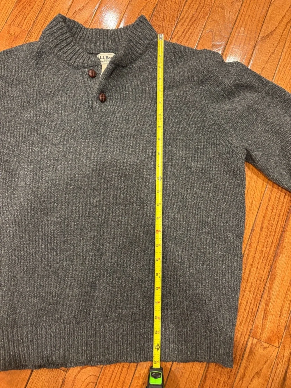 L.L. Bean Men's Gray Ribbed Button-Neck wool Crewneck Sweater